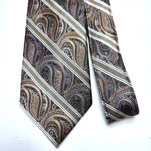 Pronto Uomo Couture Paisley Necktie Men's Silver & Gold 100% Silk Tie New - Picture 2 of 7